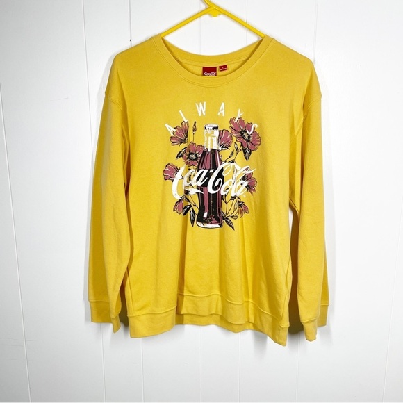 Coke Yellow Long Sleeve Floral Logo Long Sleeve Sweatshirt Large